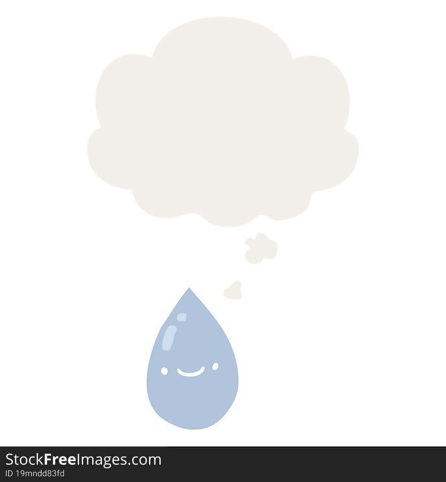 cartoon raindrop and thought bubble in retro style