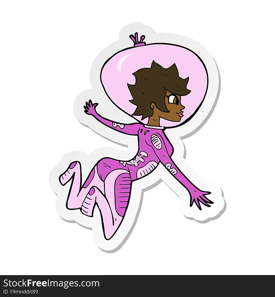 sticker of a cartoon space woman