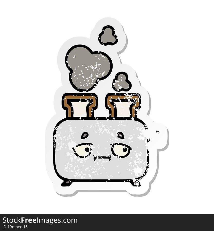 Distressed Sticker Of A Cute Cartoon Of A Toaster