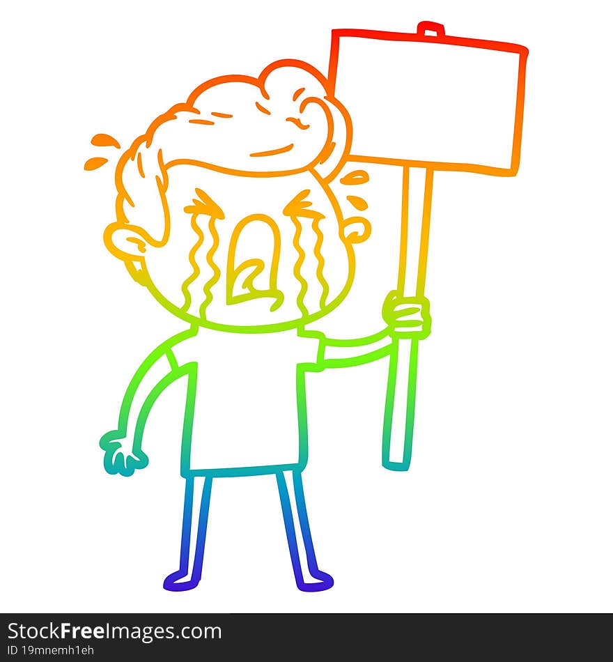 rainbow gradient line drawing of a cartoon crying man