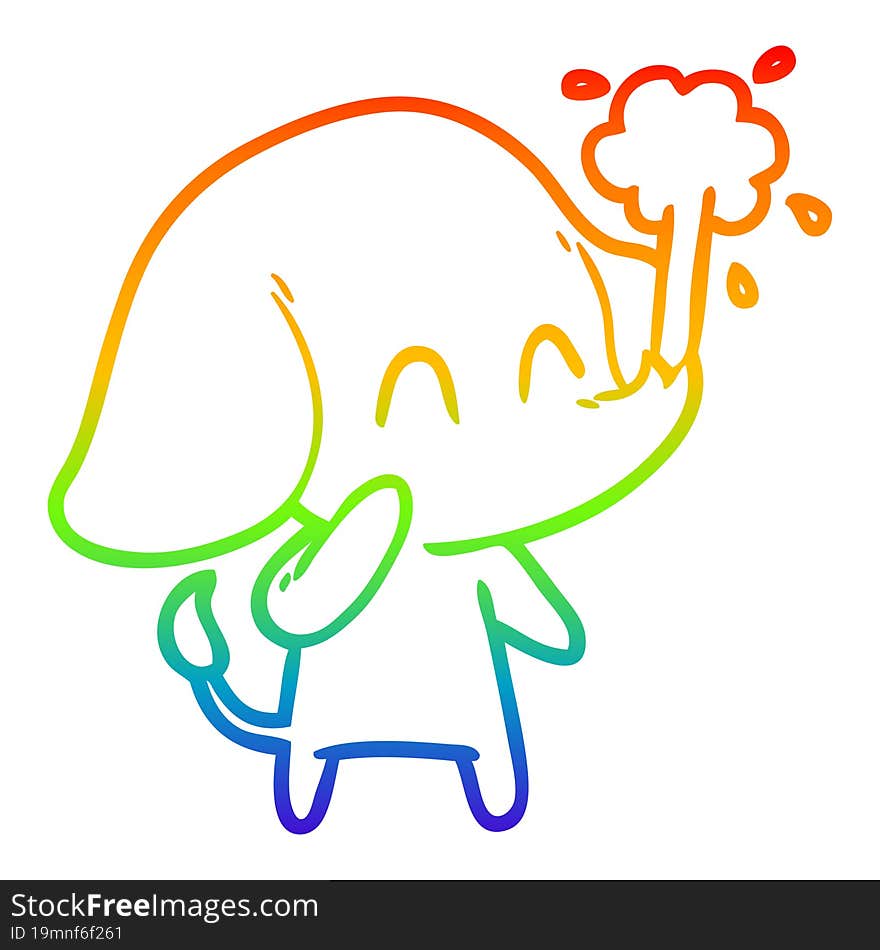 rainbow gradient line drawing cute cartoon elephant spouting water