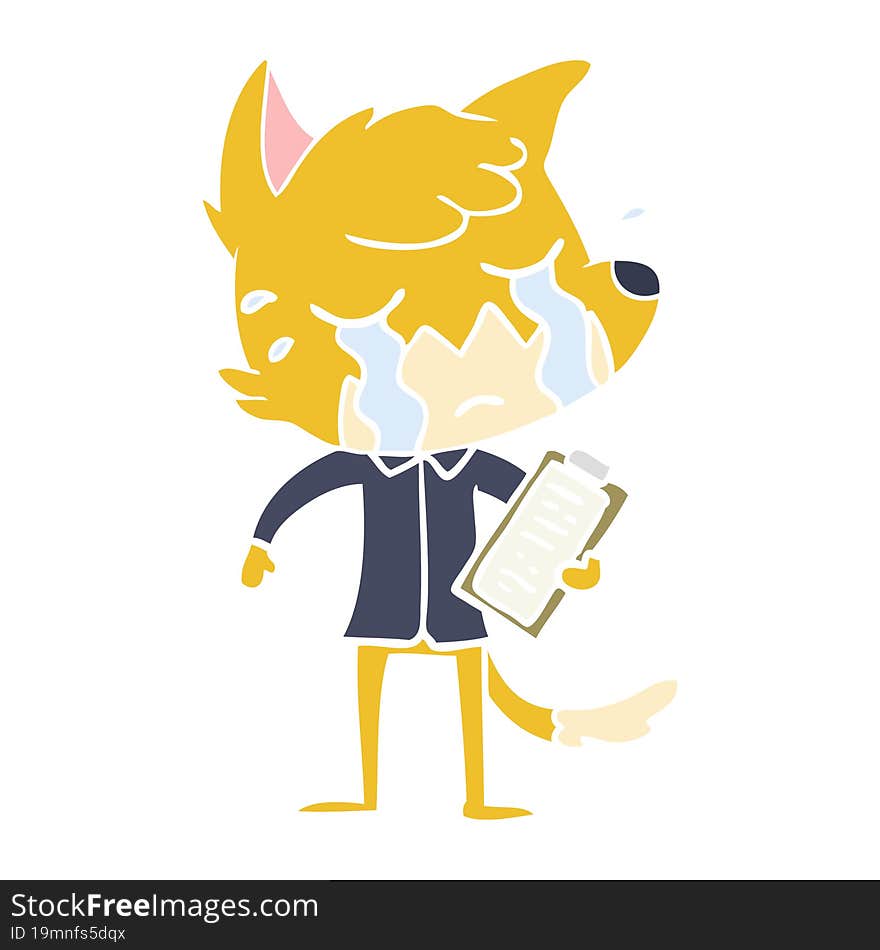 crying business fox flat color style cartoon