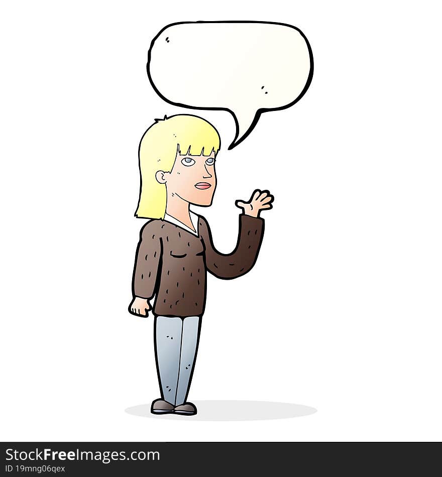 Cartoon Woman Explaining With Speech Bubble