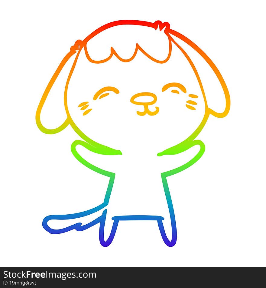 rainbow gradient line drawing of a happy cartoon dog