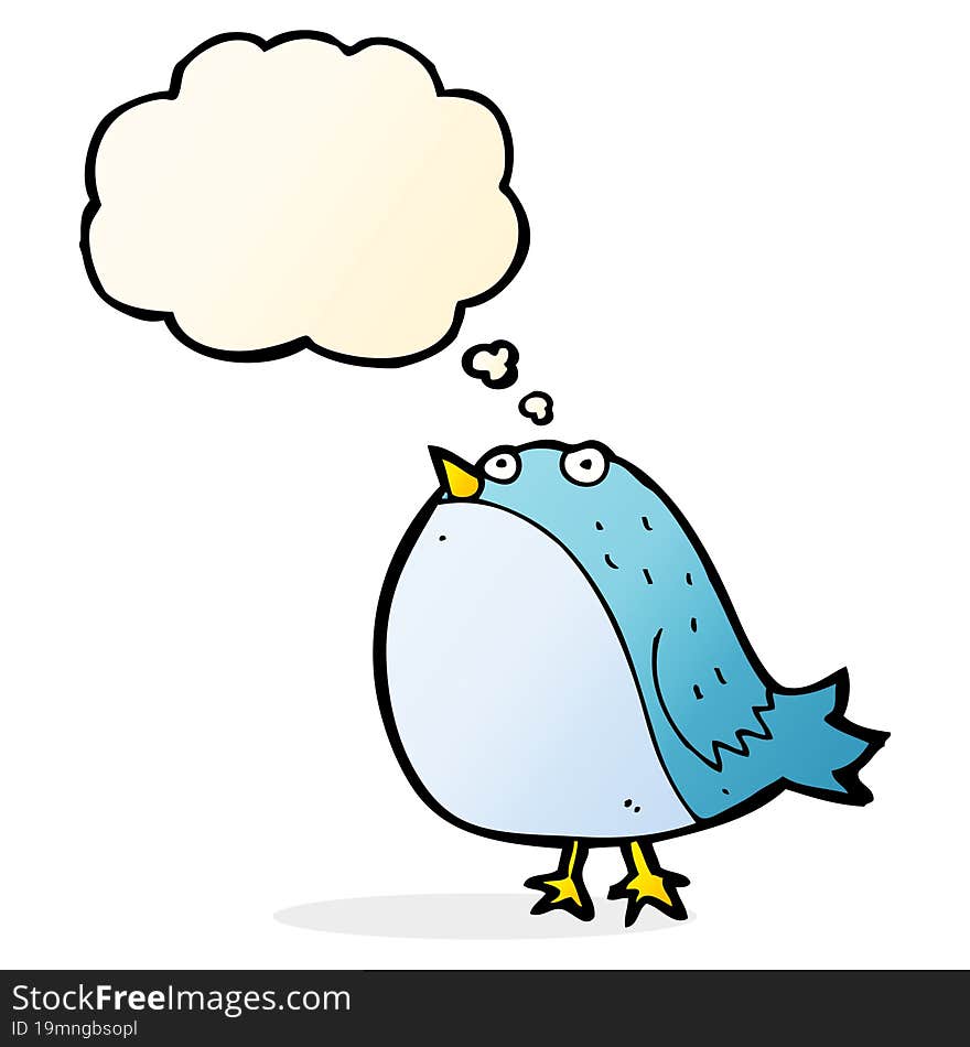 cartoon fat bird with thought bubble