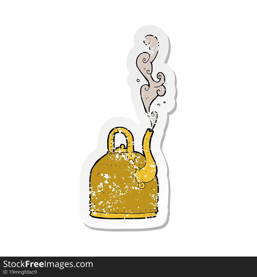 Retro Distressed Sticker Of A Old Iron Kettle Cartoon