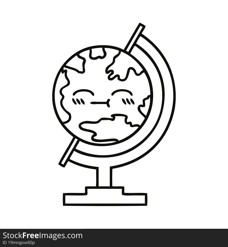 line drawing cartoon globe of the world