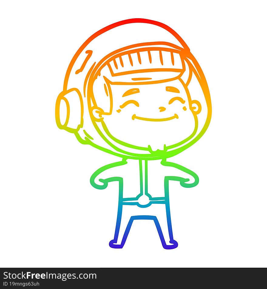 rainbow gradient line drawing of a happy cartoon astronaut