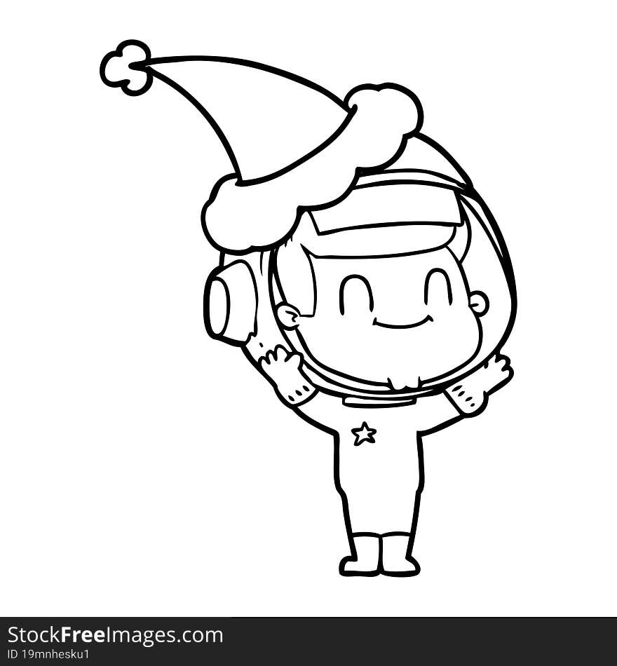 happy line drawing of a astronaut man wearing santa hat