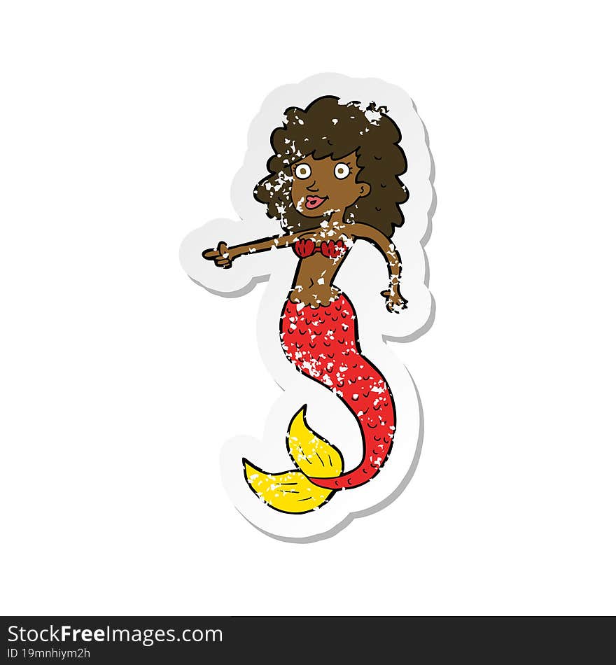 retro distressed sticker of a cartoon mermaid