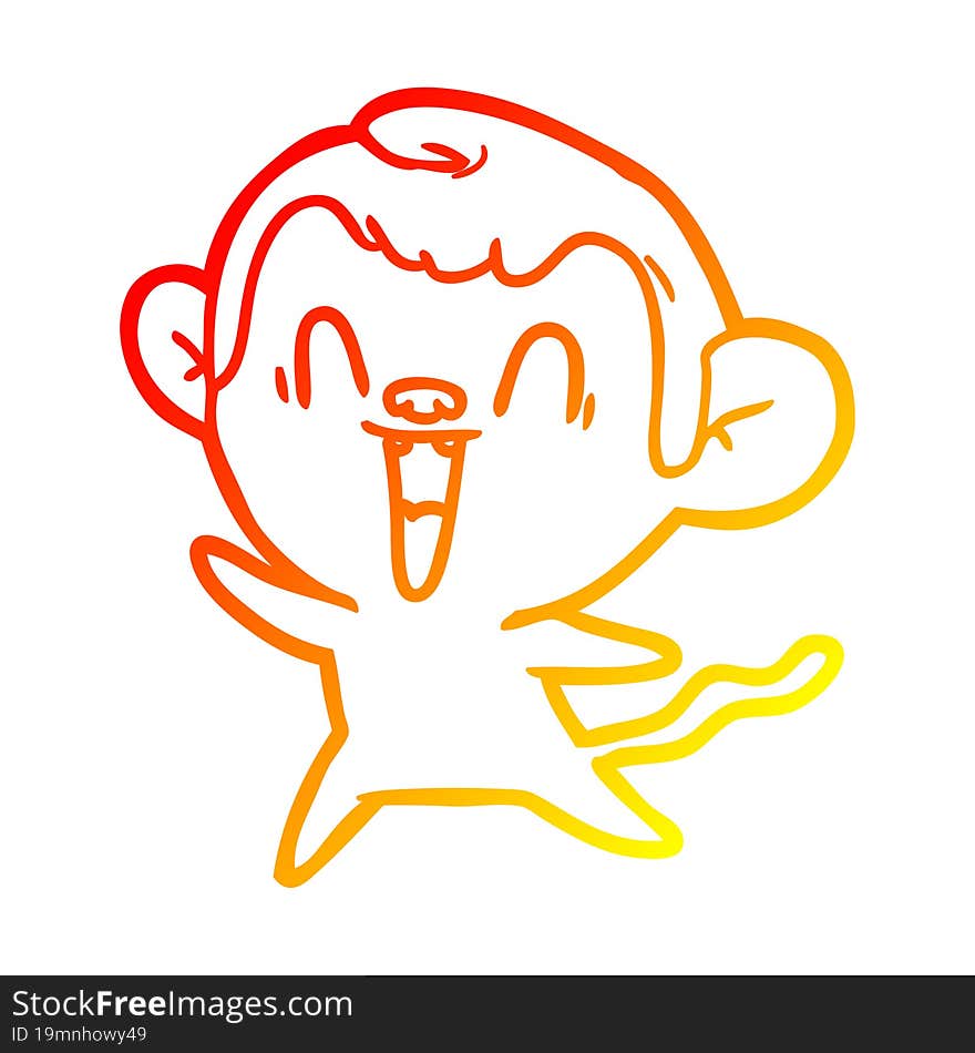 warm gradient line drawing cartoon laughing monkey