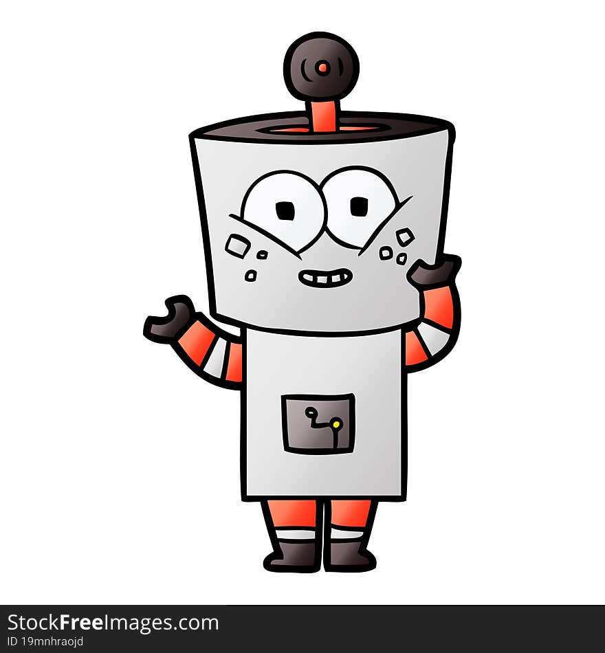 happy cartoon robot waving hello. happy cartoon robot waving hello