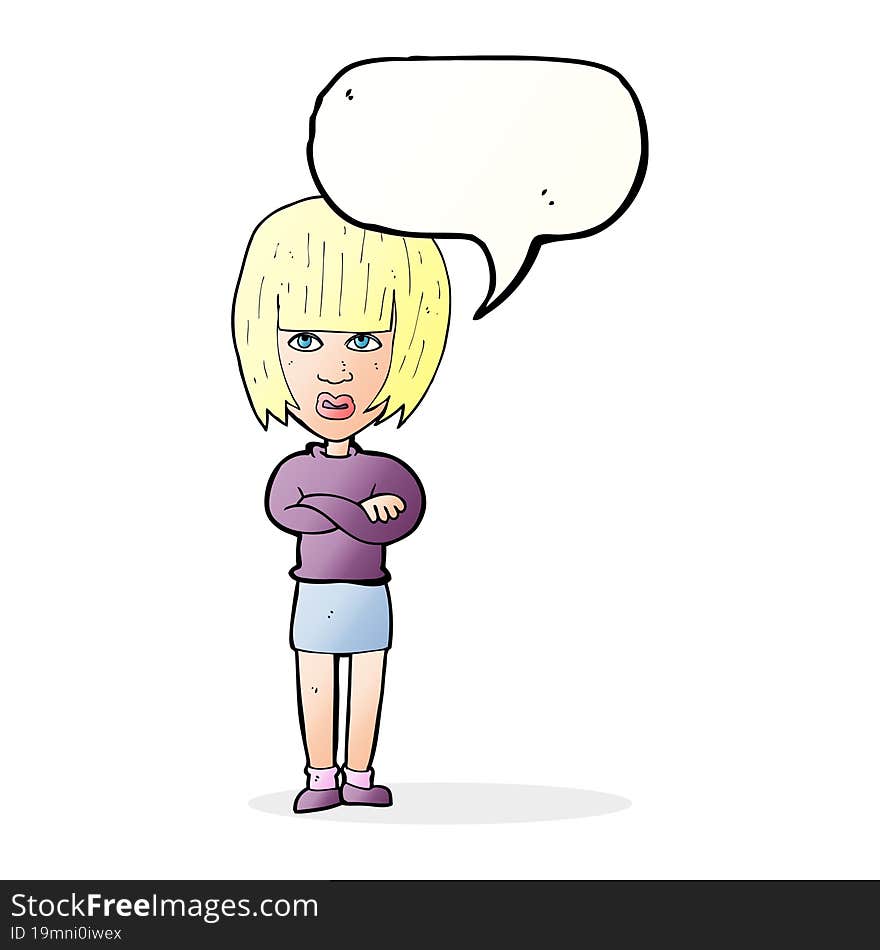 cartoon annoyed woman with speech bubble