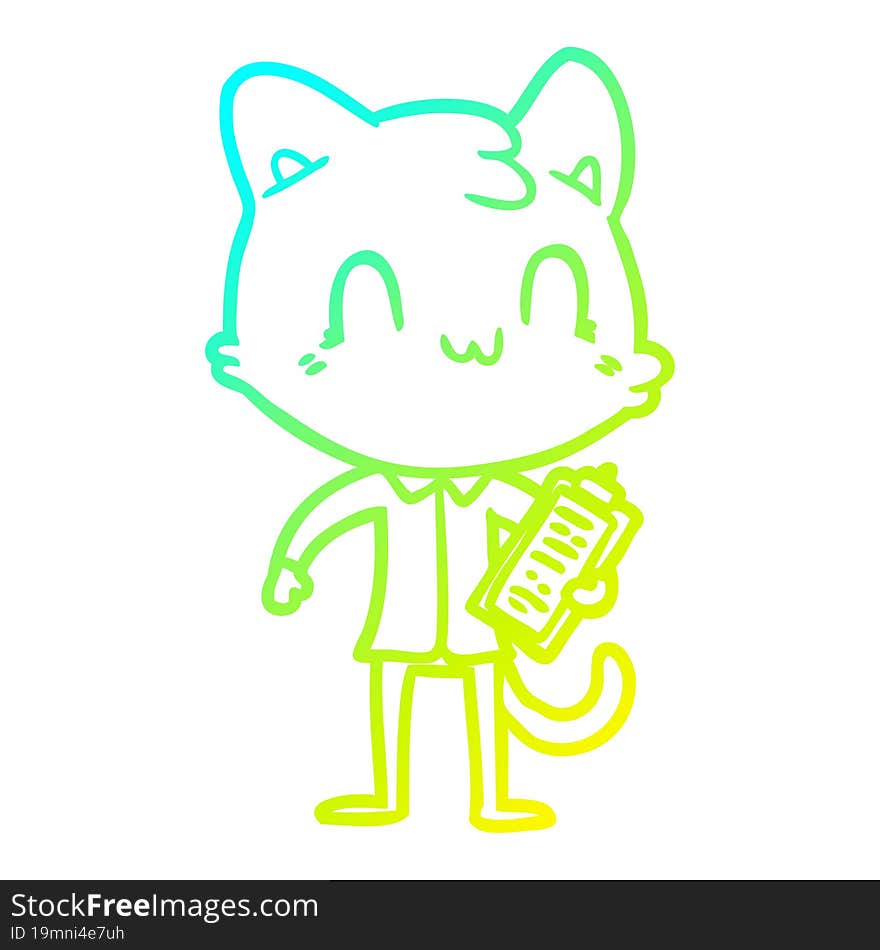 cold gradient line drawing cartoon happy cat