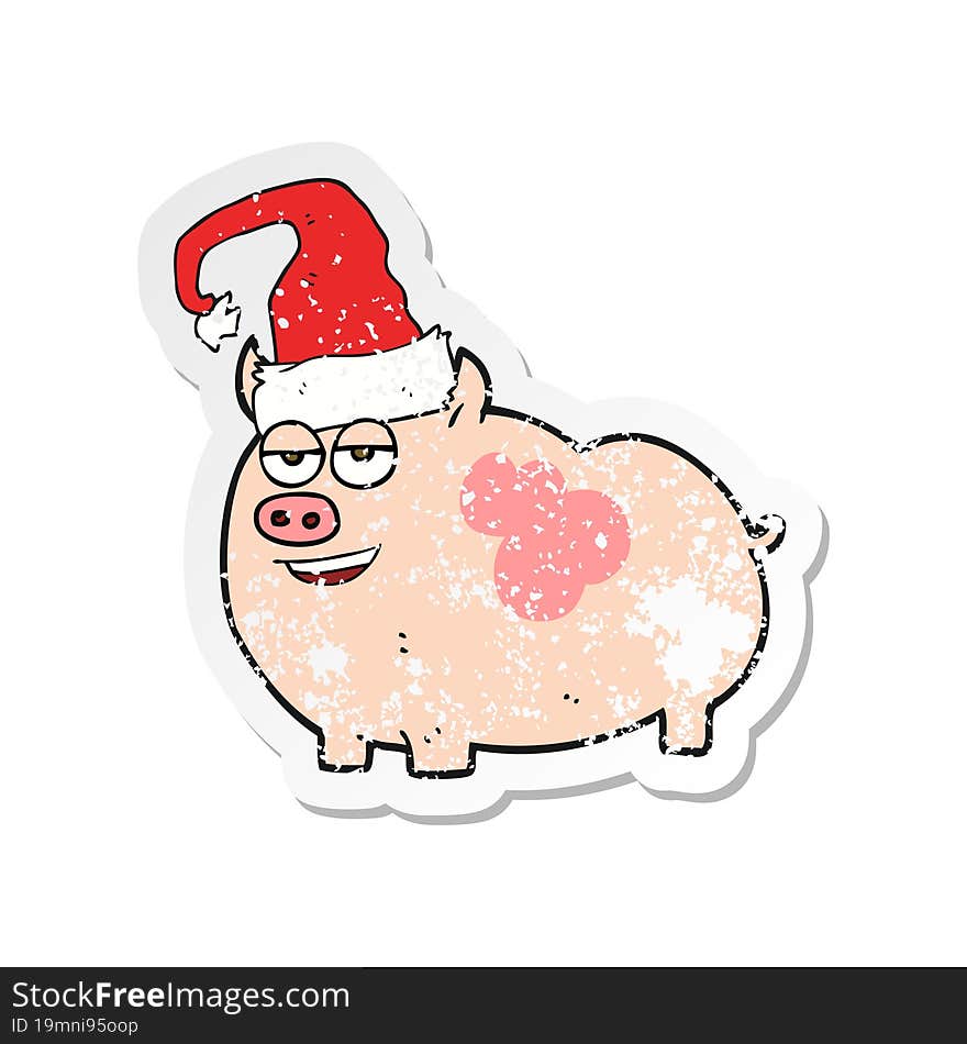 retro distressed sticker of a cartoon christmas pig