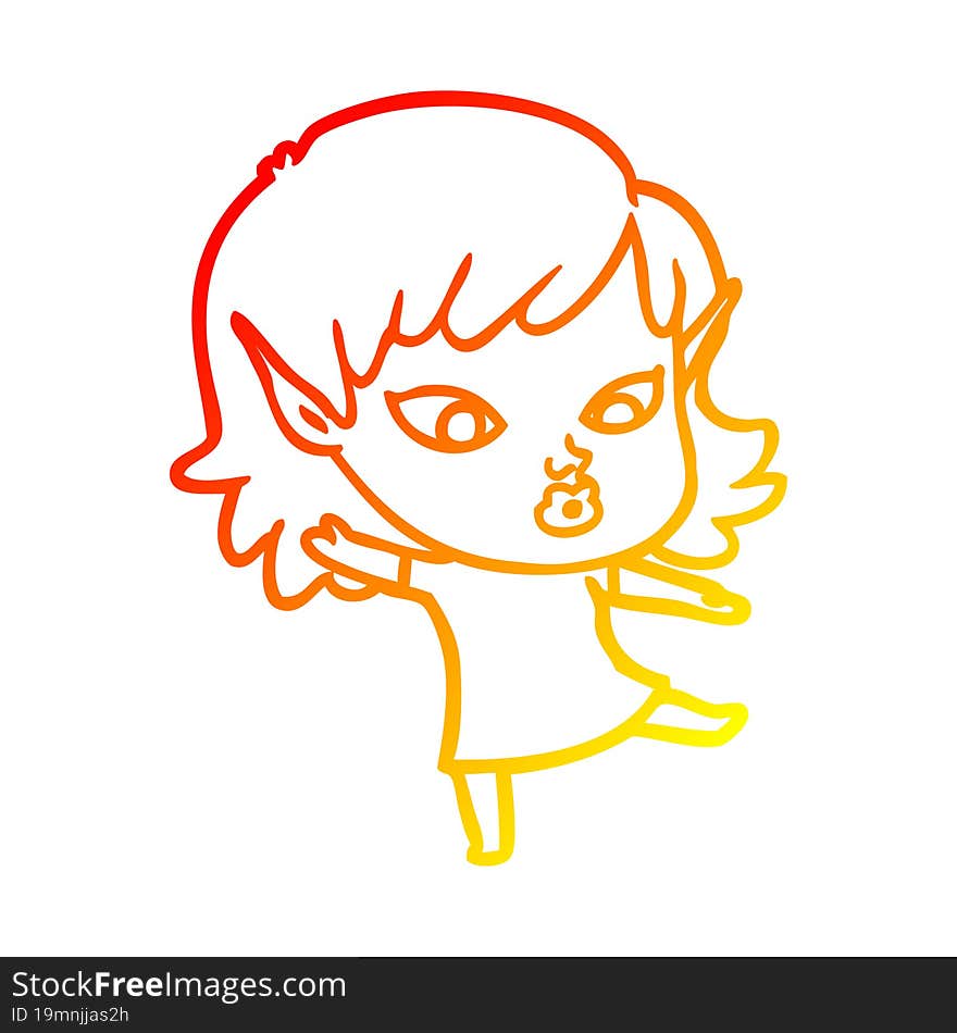 warm gradient line drawing pretty cartoon elf girl