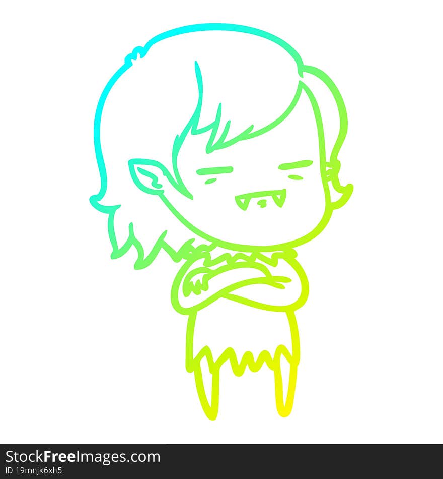 Cold Gradient Line Drawing Cartoon Undead Vampire Girl