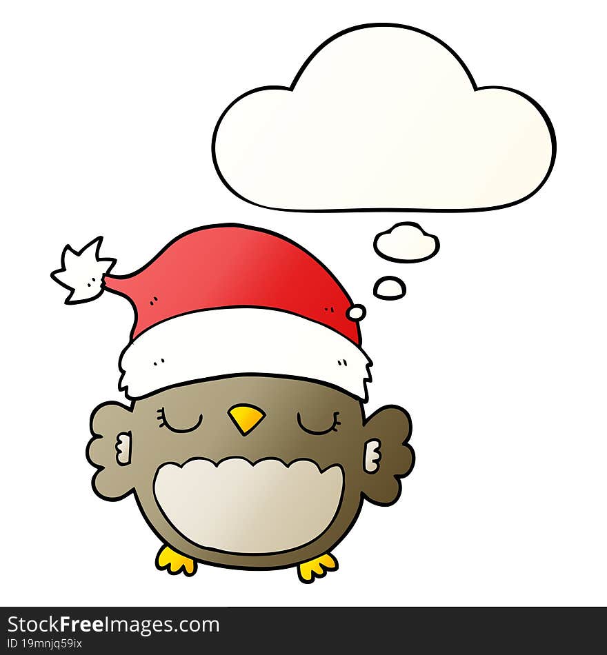 cute christmas owl and thought bubble in smooth gradient style