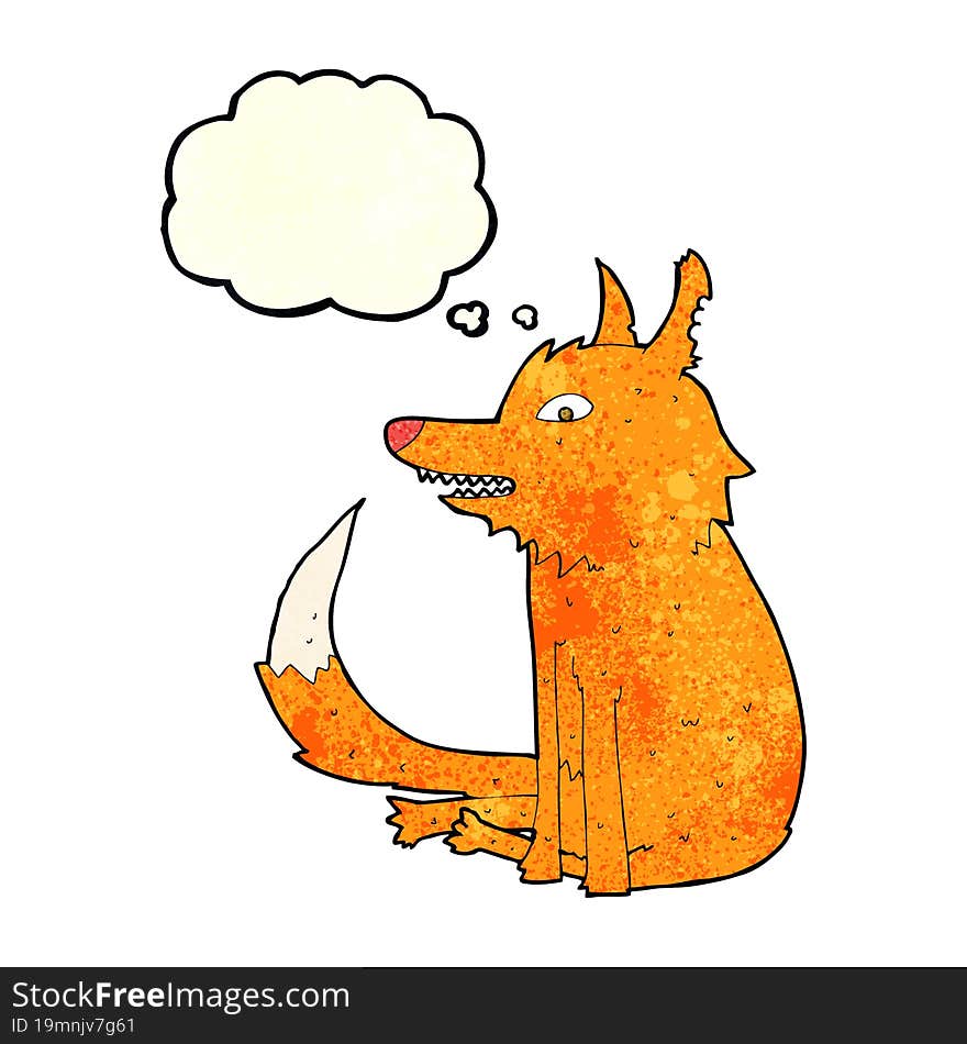 cartoon fox sitting with thought bubble