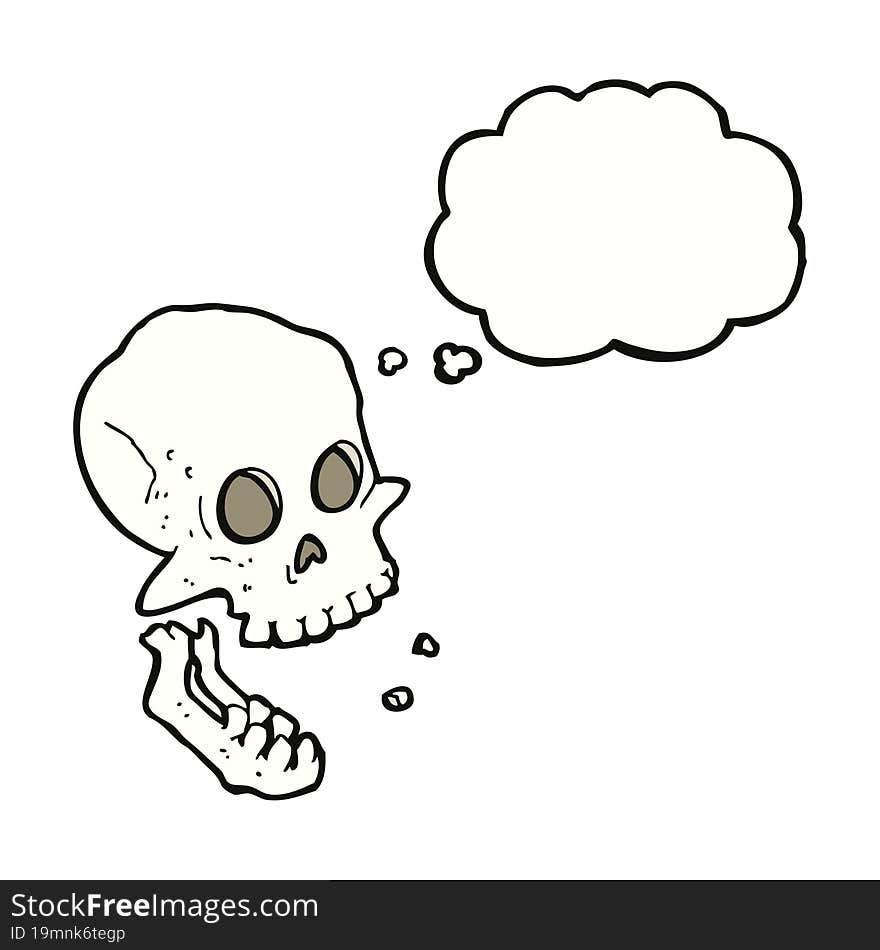 Cartoon Laughing Skull With Thought Bubble