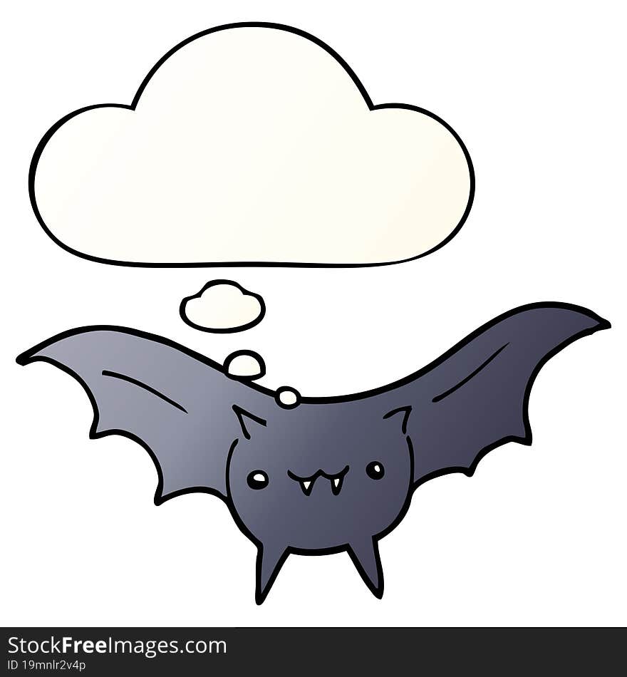 cartoon bat and thought bubble in smooth gradient style