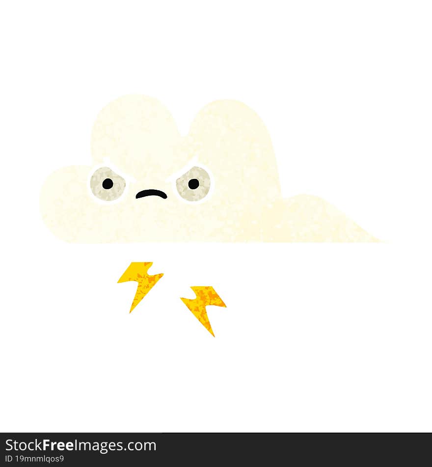 Retro Illustration Style Cartoon Thunder Cloud