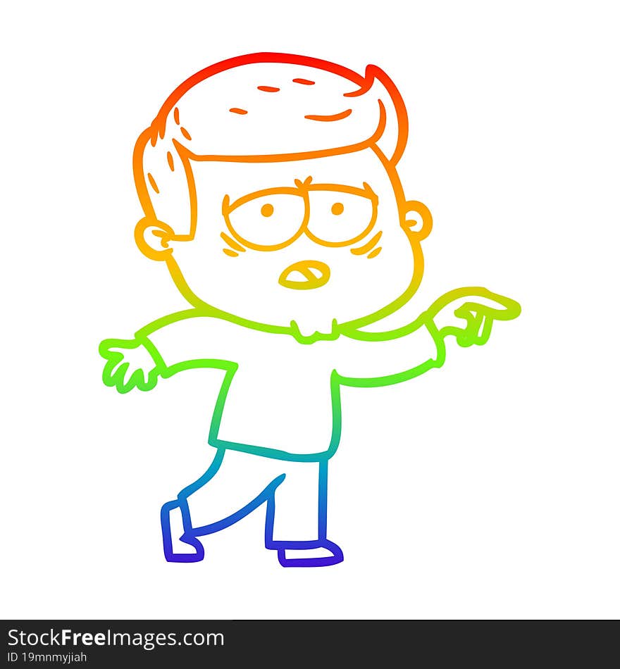 Rainbow Gradient Line Drawing Cartoon Tired Man