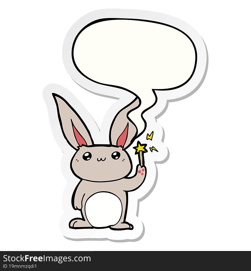 cute cartoon rabbit and speech bubble sticker