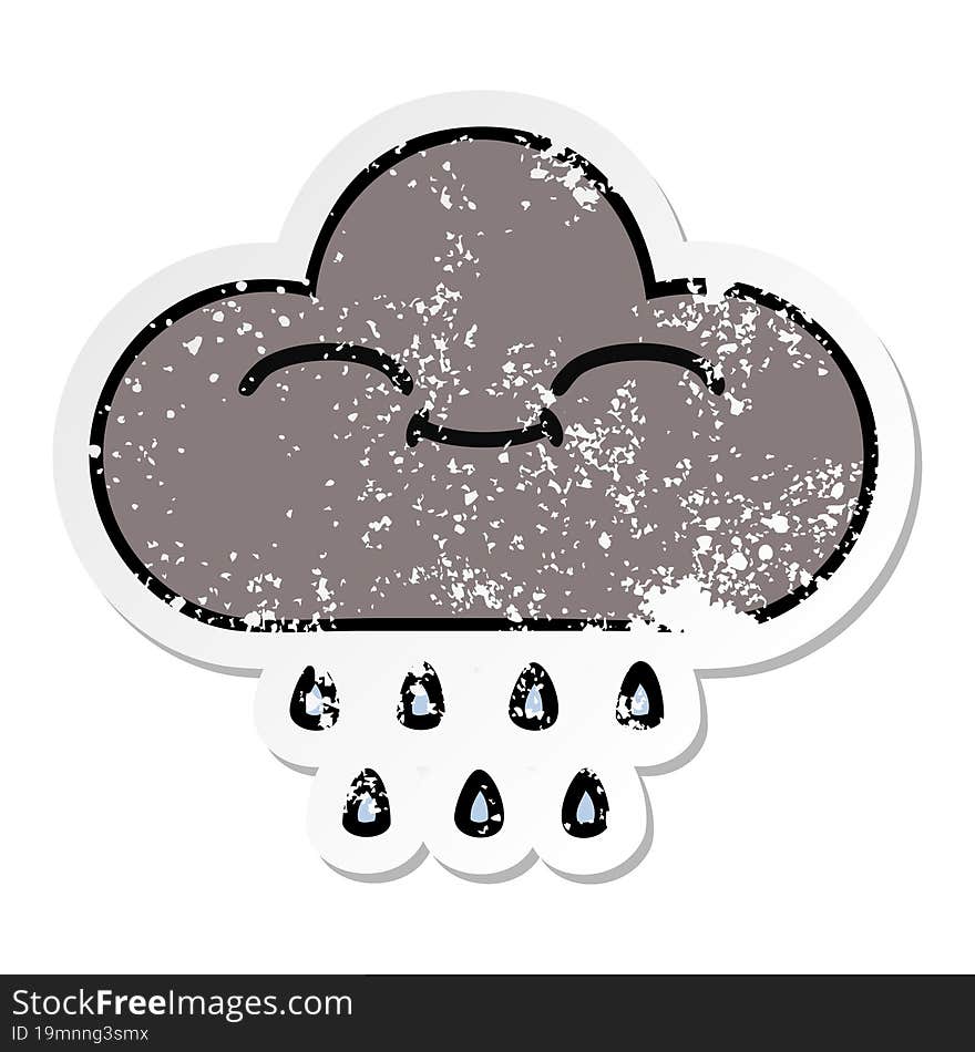 distressed sticker of a cute cartoon storm rain cloud