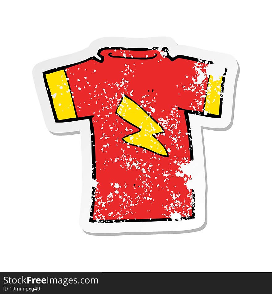 retro distressed sticker of a cartoon t shirt with lightning bolt