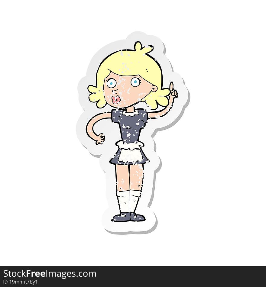 retro distressed sticker of a cartoon surprised maid