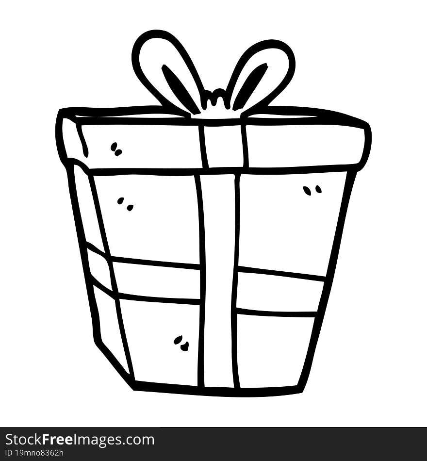 line drawing cartoon gift wrapped present