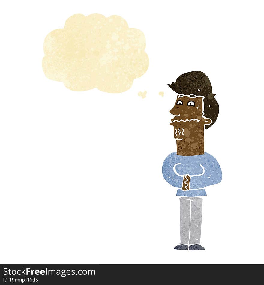 cartoon nervous man with thought bubble