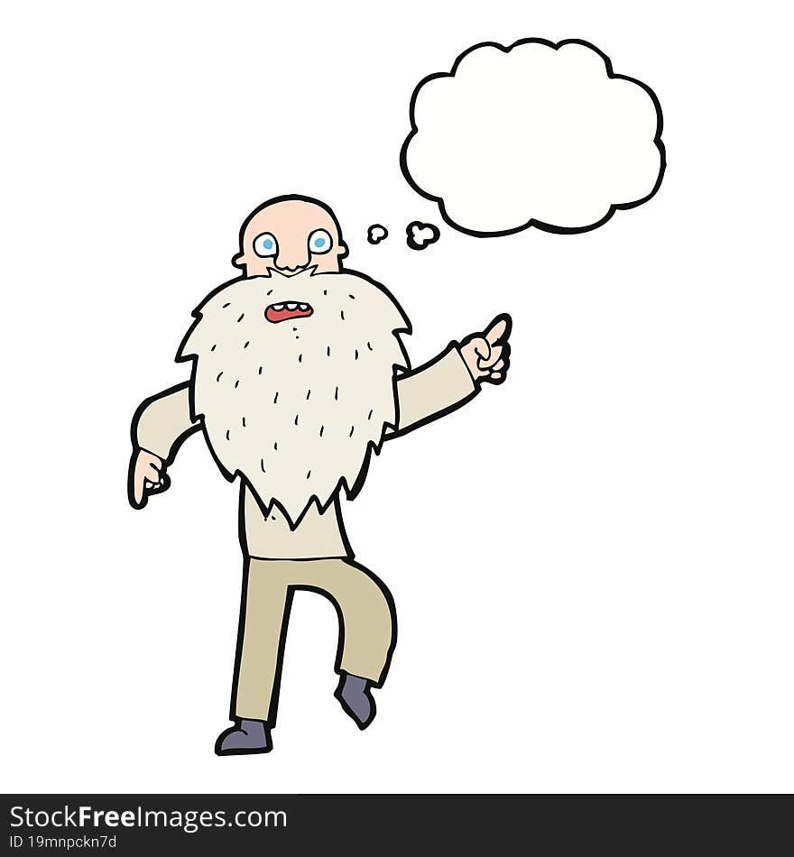 cartoon stressed old man with thought bubble