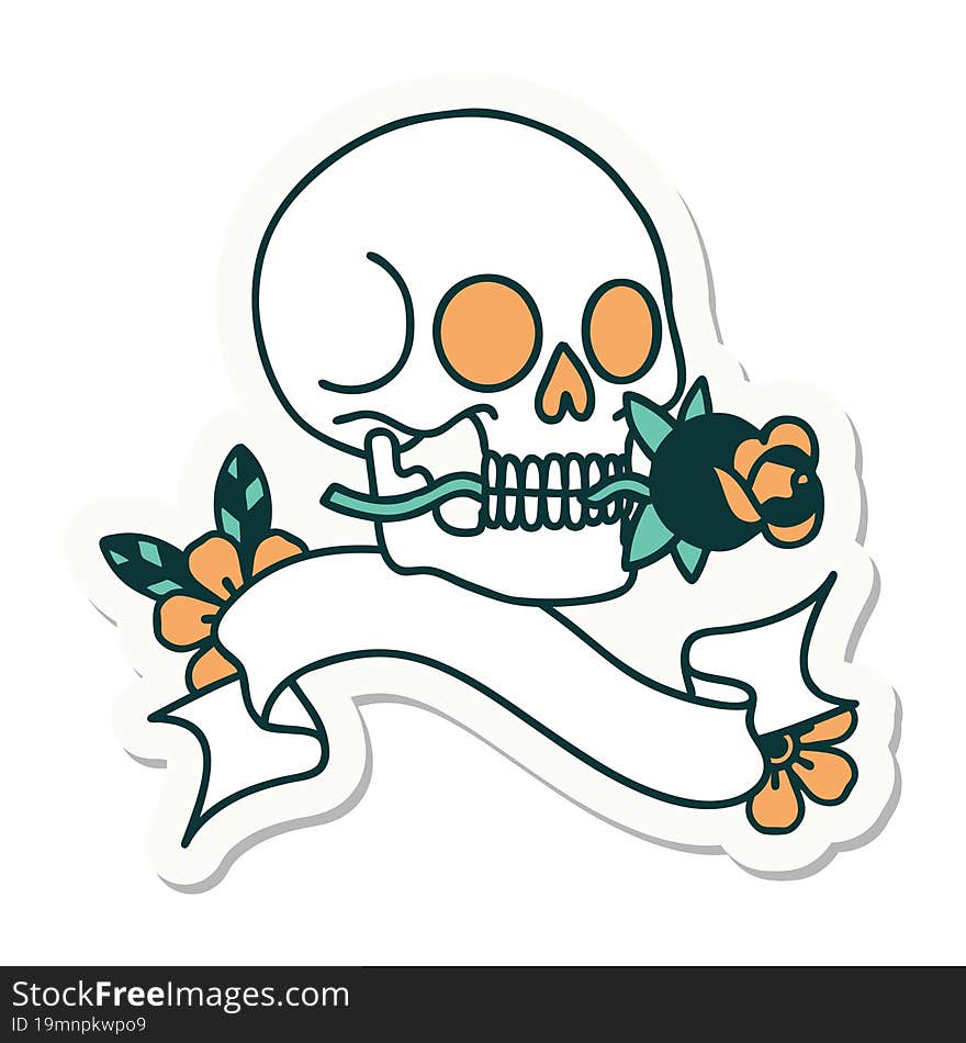 tattoo sticker with banner of a skull