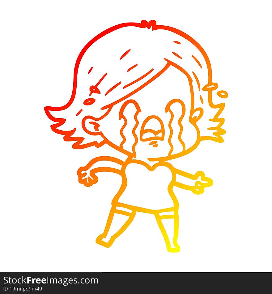 warm gradient line drawing cartoon woman crying