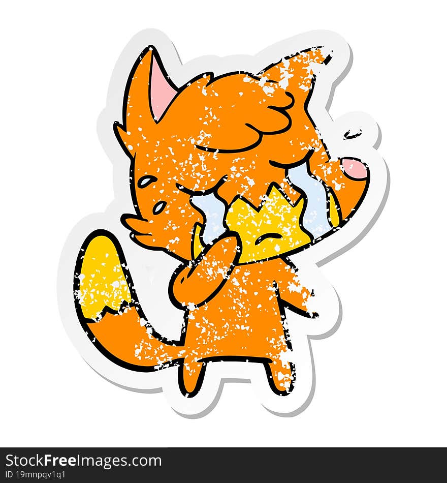 distressed sticker of a crying fox cartoon