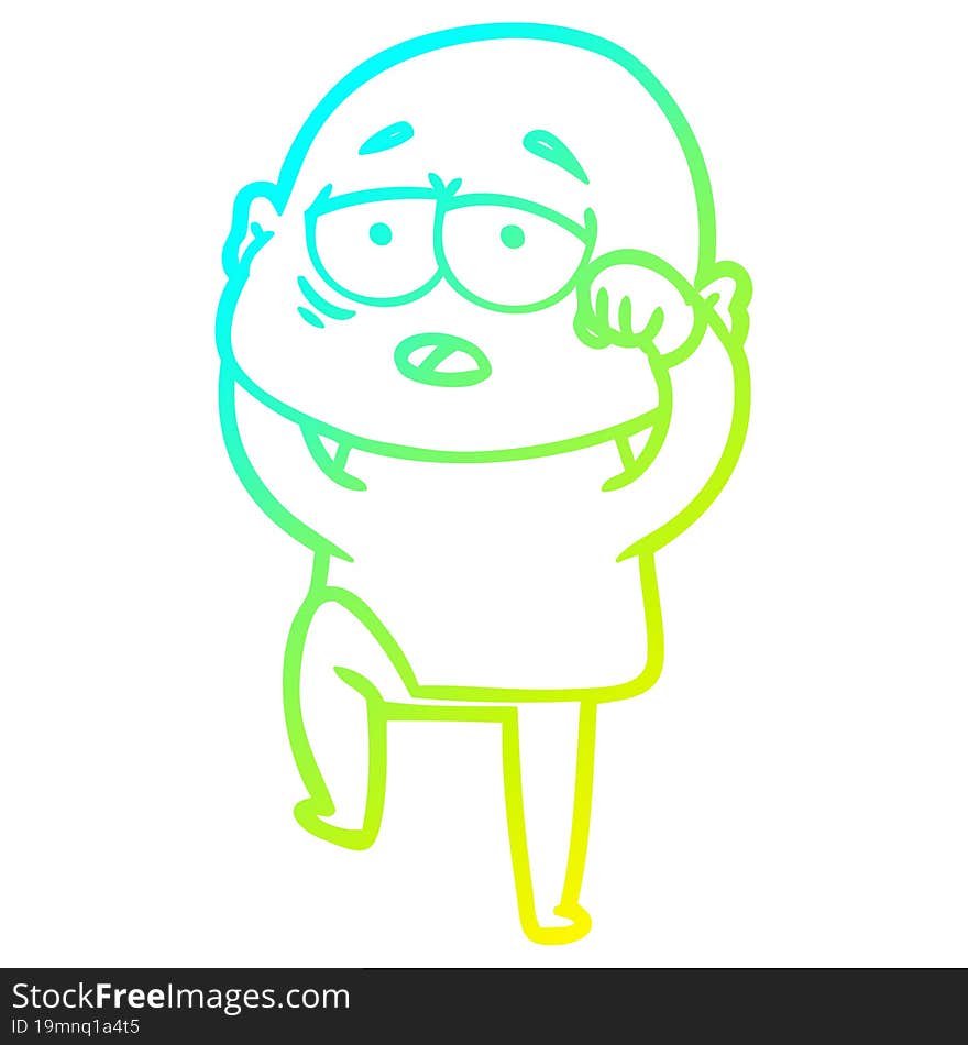 cold gradient line drawing cartoon tired bald man