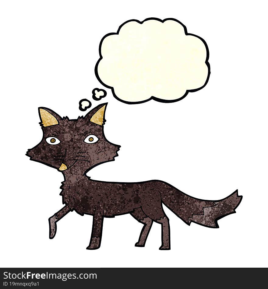 cartoon little wolf with thought bubble