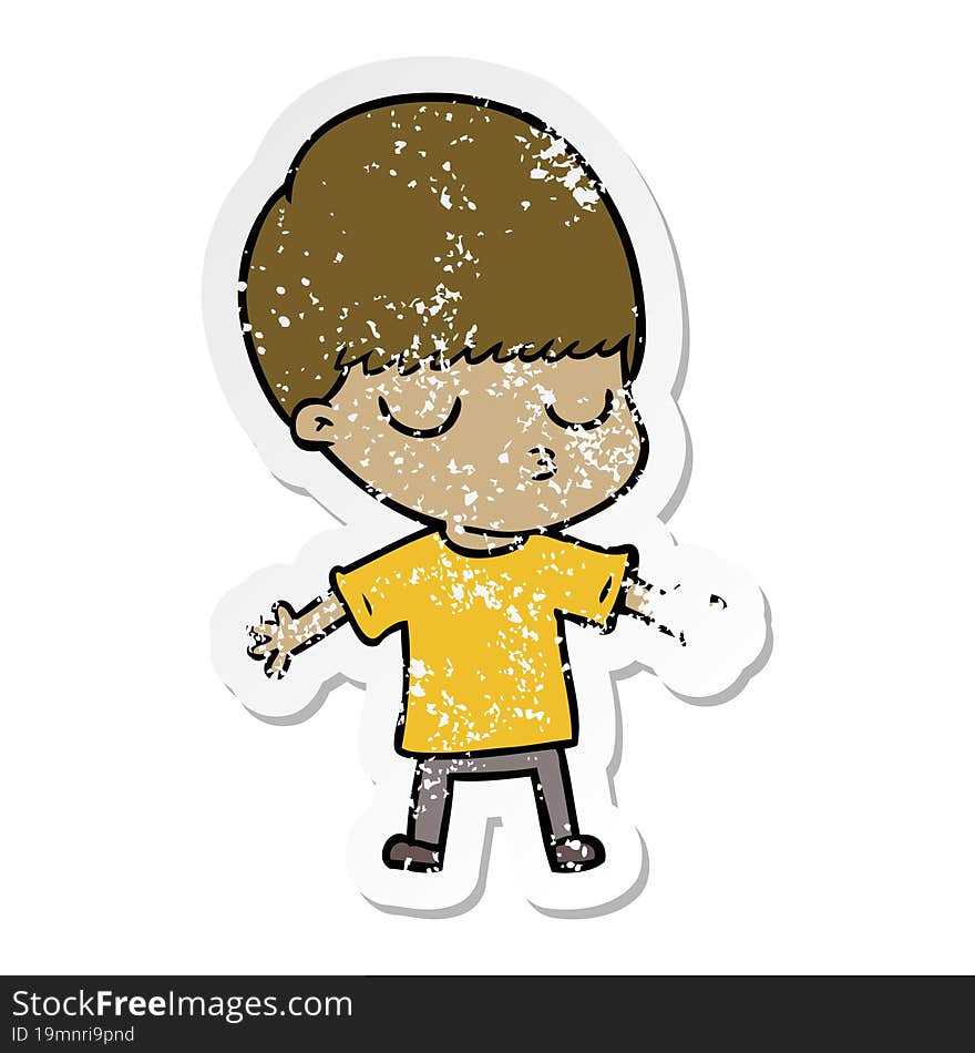 Distressed Sticker Of A Cartoon Calm Boy