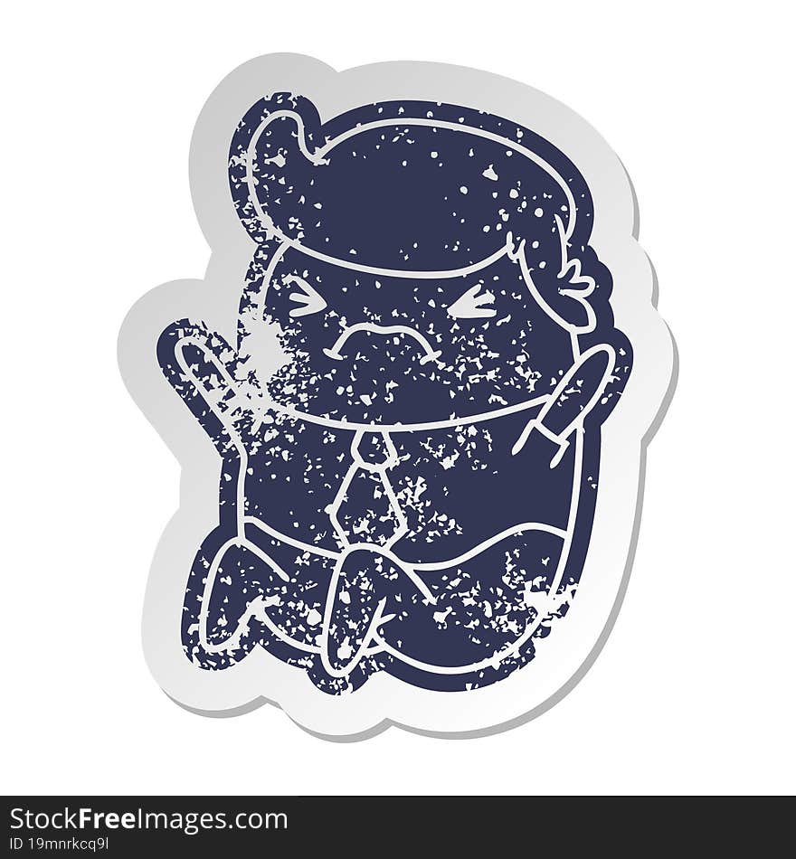 distressed old sticker of a kawaii business man