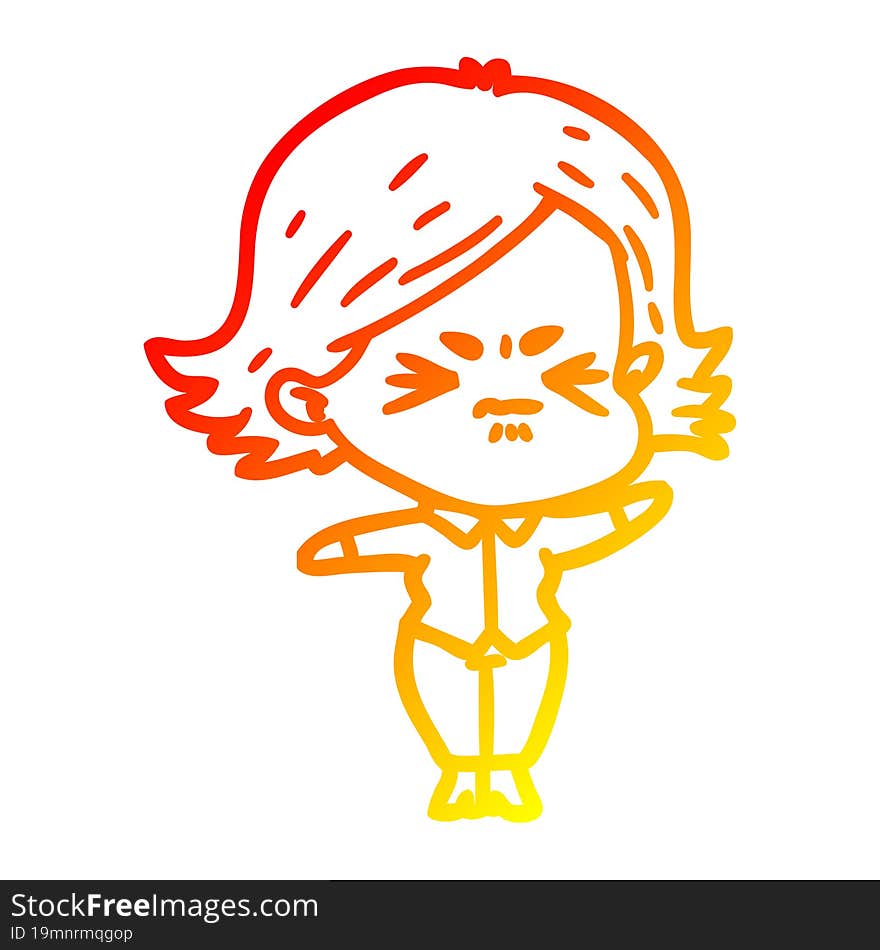 warm gradient line drawing of a cartoon angry girl