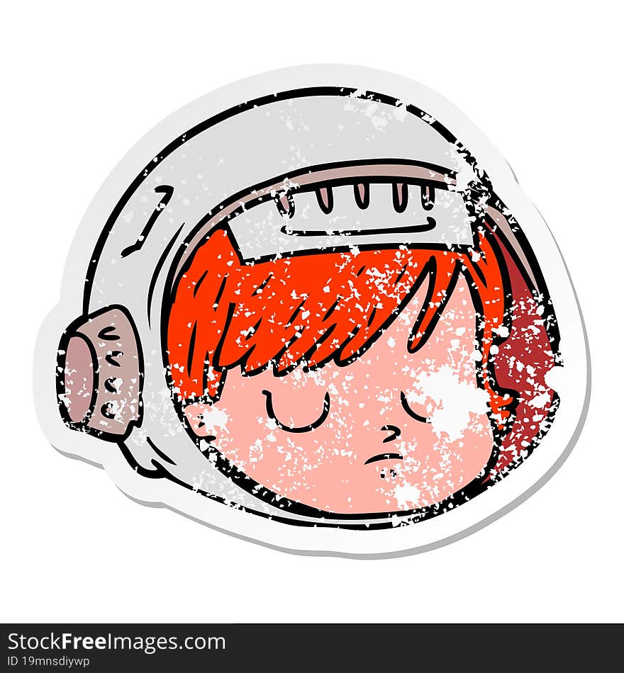 distressed sticker of a cartoon astronaut face