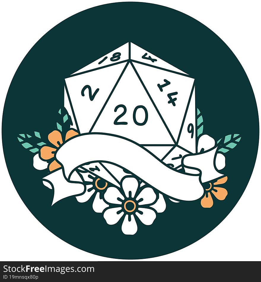 Natural Twenty D20 Dice Roll Icon