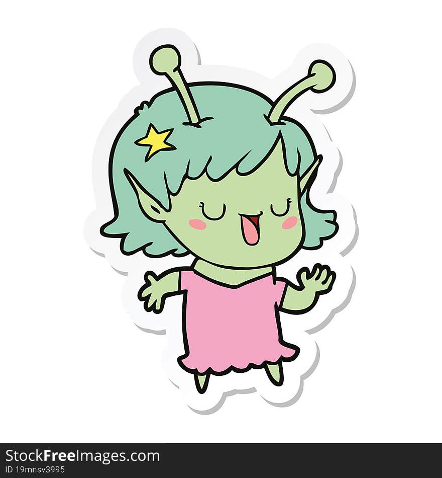 sticker of a happy alien girl cartoon