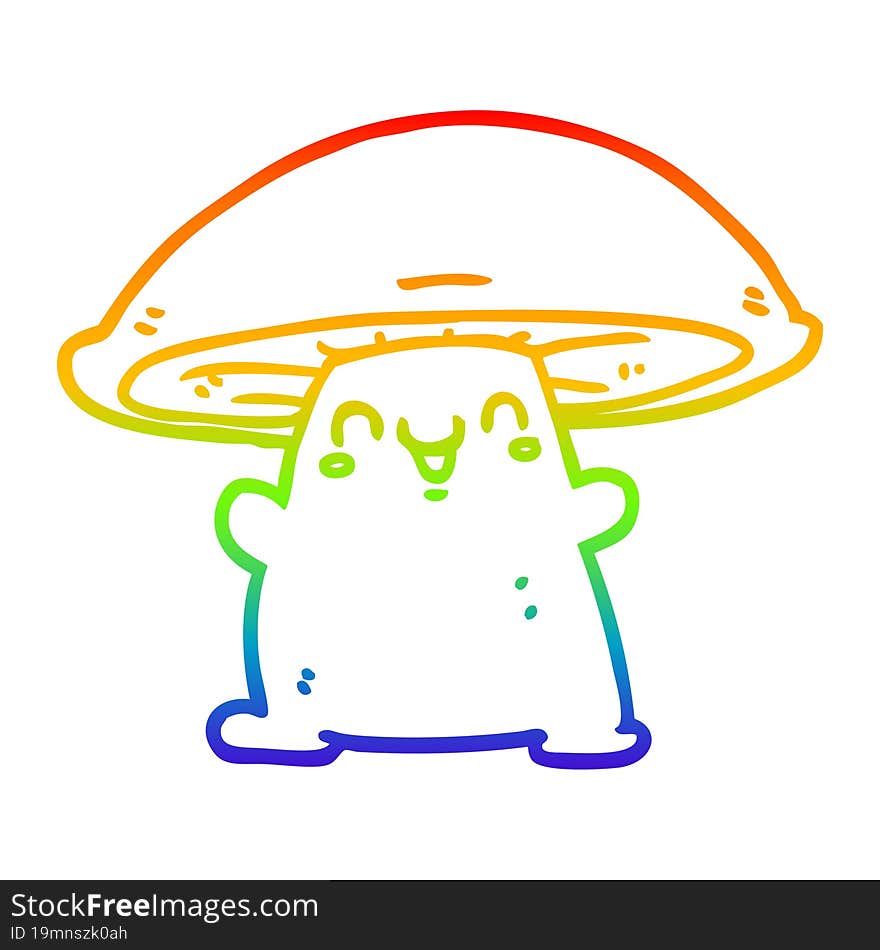 rainbow gradient line drawing of a cartoon mushroom character