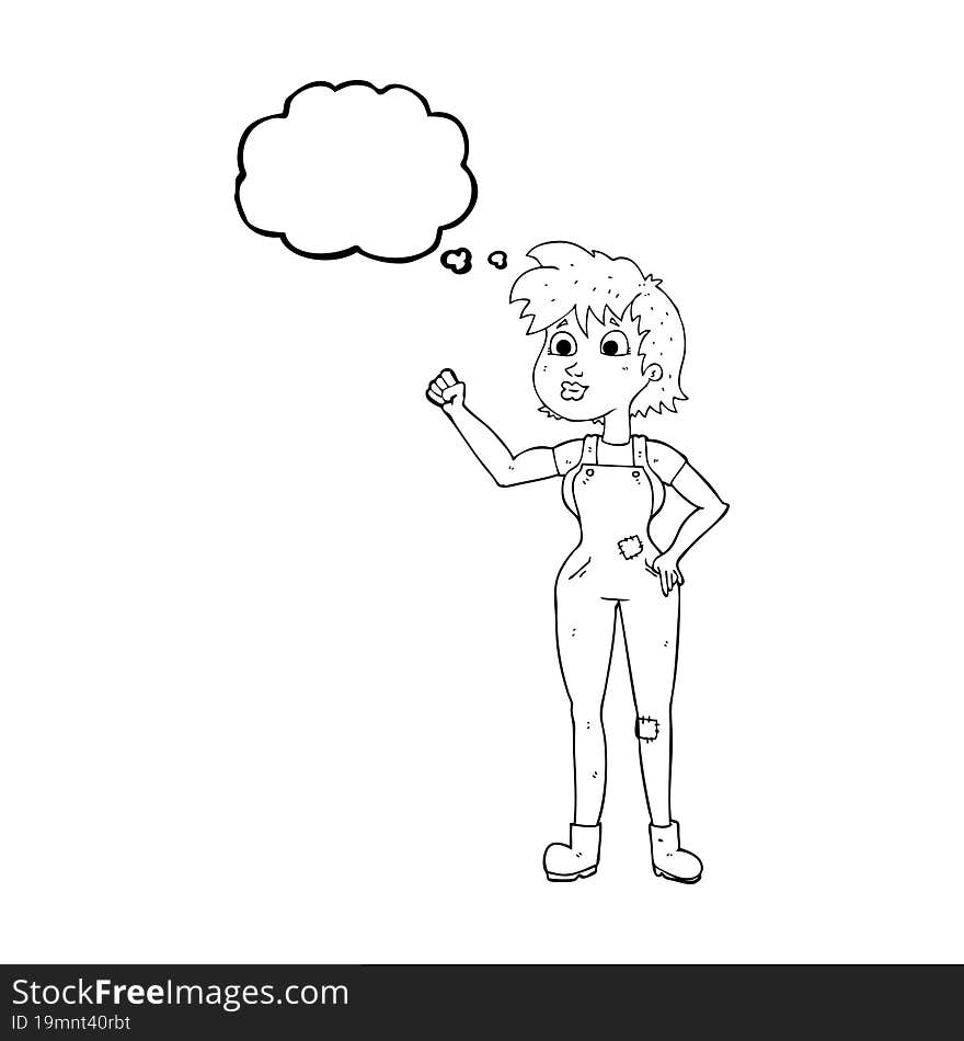 freehand drawn thought bubble cartoon confident farmer woman