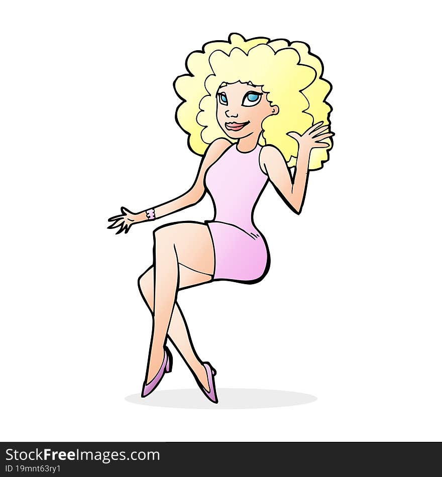 cartoon sitting woman waving