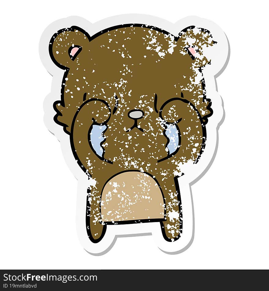 Distressed Sticker Of A Crying Cartoon Bear