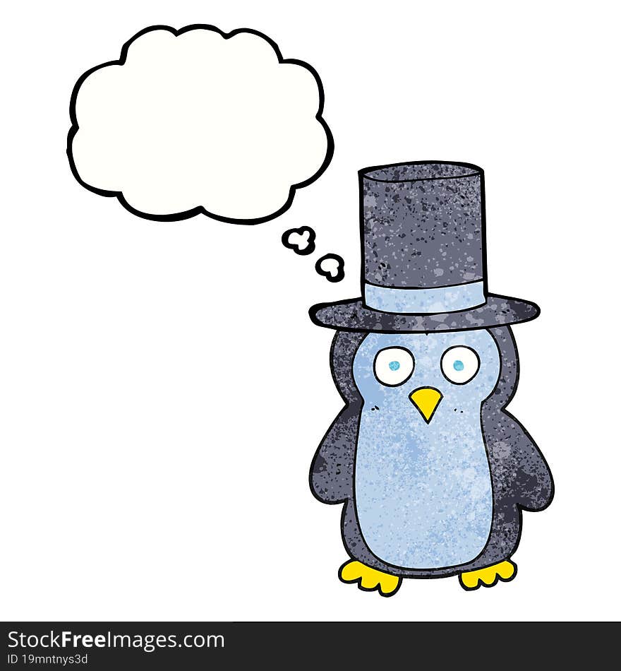 thought bubble textured cartoon penguin wearing hat